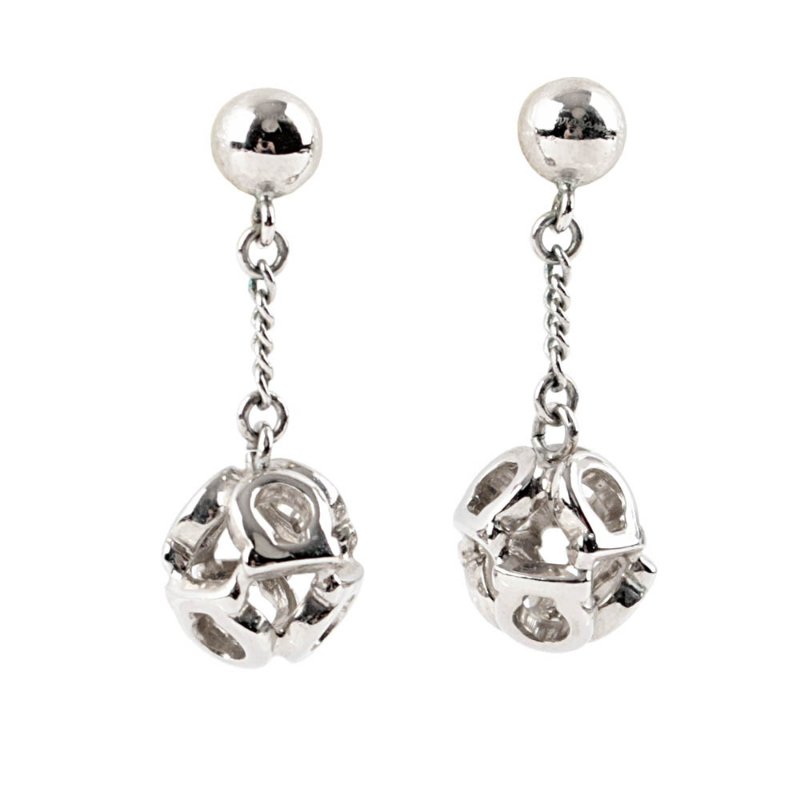 Salvatore Ferragamo 經典LOGO立體球狀鏤空垂墜針式耳環(銀色)-1