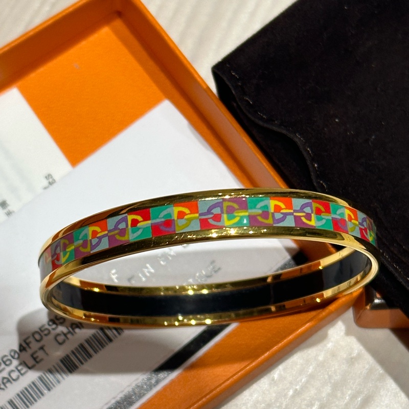 Hermes 窄版"Bijoux Chaines"圖紋印花琺瑯手環-0