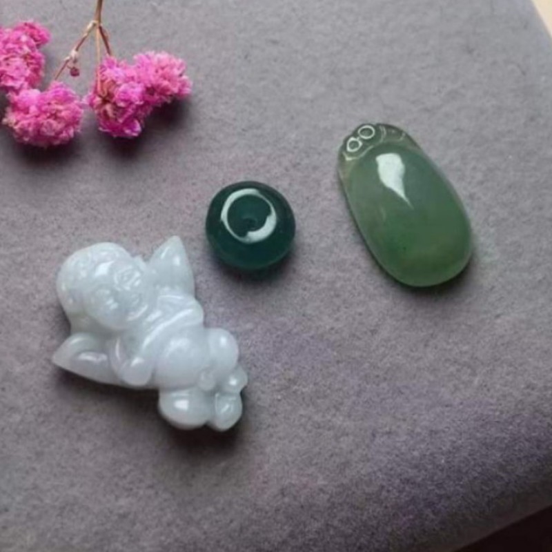 緬甸玉A貨-天使.平安釦.冰綠福貝造型玉墬總共3件-19