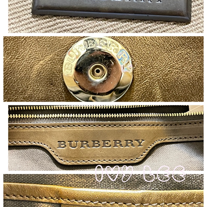 BURBERRY 巴寶莉 奶茶色 斜格紋 布面 托特包 肩背包 手提包 二手正品-4