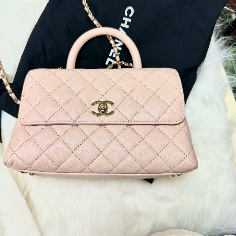 Chanel 🇫🇷coco handle small bag （粉色荔枝皮+淡金釦）-0