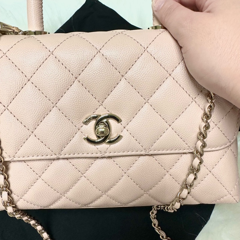 Chanel 🇫🇷coco handle small bag （粉色荔枝皮+淡金釦）-3