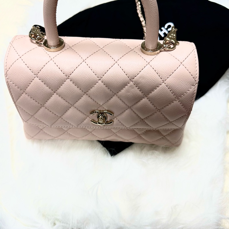 Chanel 🇫🇷coco handle small bag （粉色荔枝皮+淡金釦）-4