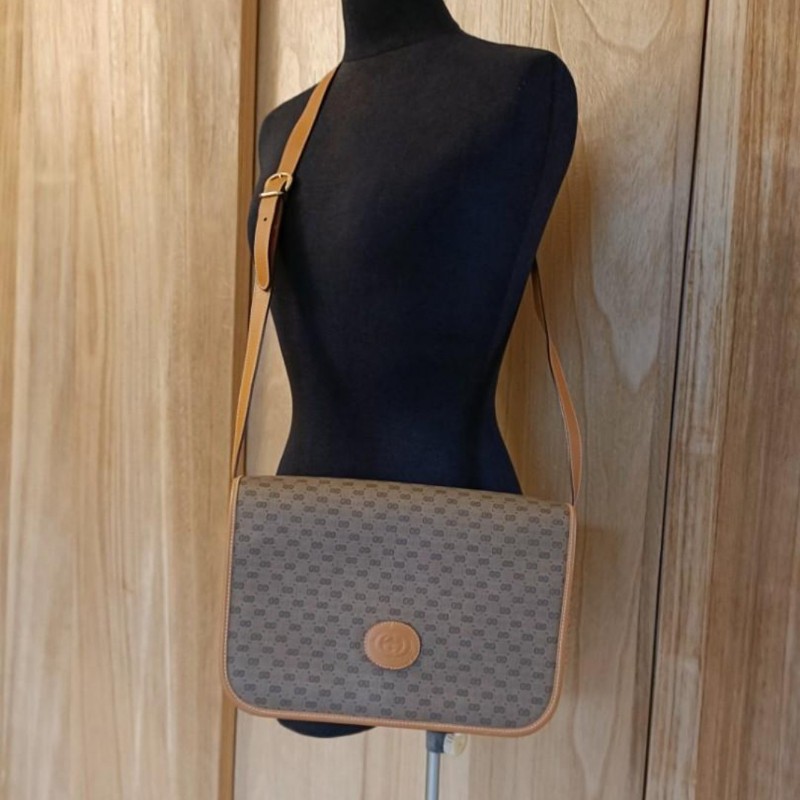 義大利 Gucci vintage micro GG 咖黃色斜背包-0