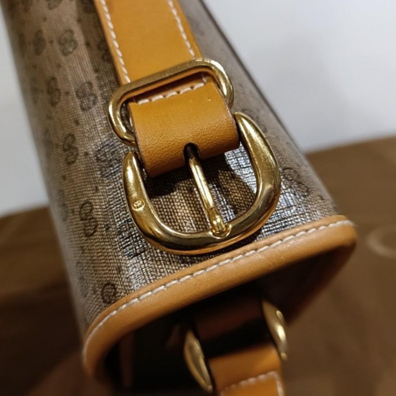 義大利 Gucci vintage micro GG 咖黃色斜背包-8
