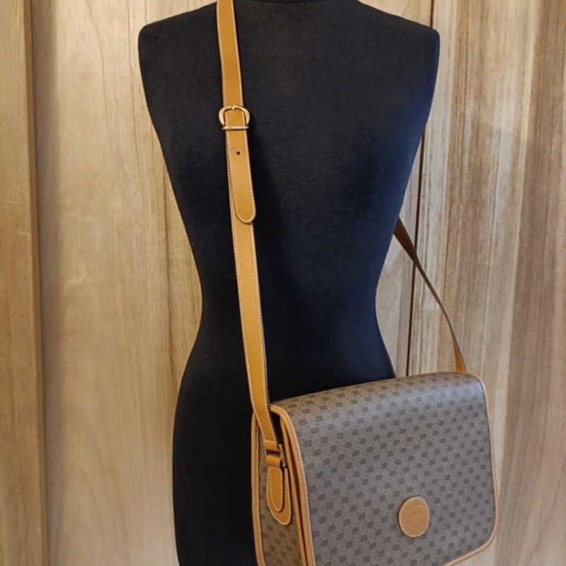 義大利 Gucci vintage micro GG 咖黃色斜背包-9