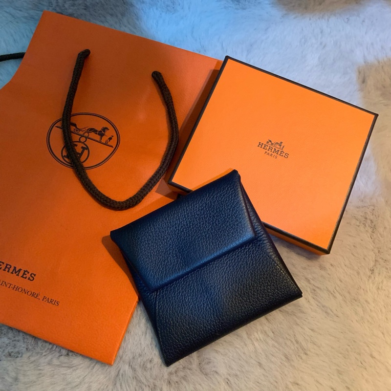 💙僅此一個💙 HERMES Bastia 方型暗釦零錢包 深藍-0