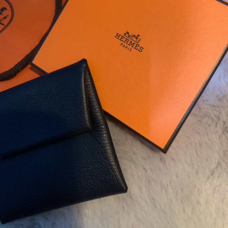 💙僅此一個💙 HERMES Bastia 方型暗釦零錢包 深藍-1