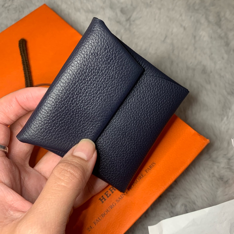 💙僅此一個💙 HERMES Bastia 方型暗釦零錢包 深藍-4