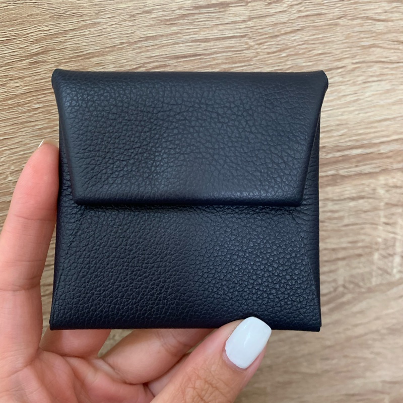 💙僅此一個💙 HERMES Bastia 方型暗釦零錢包 深藍-6