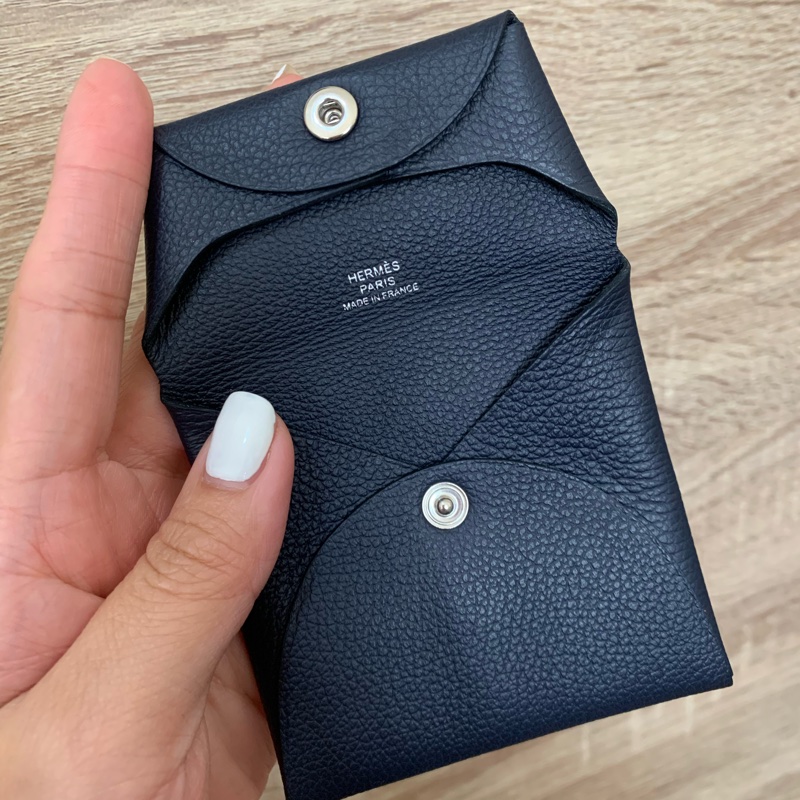 💙僅此一個💙 HERMES Bastia 方型暗釦零錢包 深藍-10
