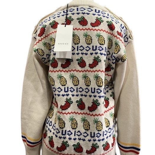 GUCCI 古馳服飾 白色水果造型圖案 長袖針織上衣-1