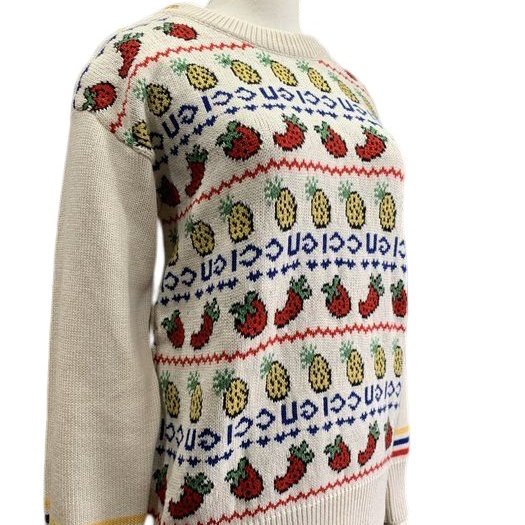 GUCCI 古馳服飾 白色水果造型圖案 長袖針織上衣-2