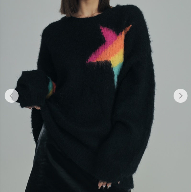 全新GC-STAR 潮流彩虹星星針織毛衣M黑色-2