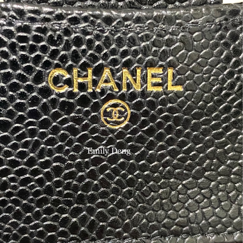 Chanel 經典雙C 荔枝牛皮 三折短夾 黑金-4