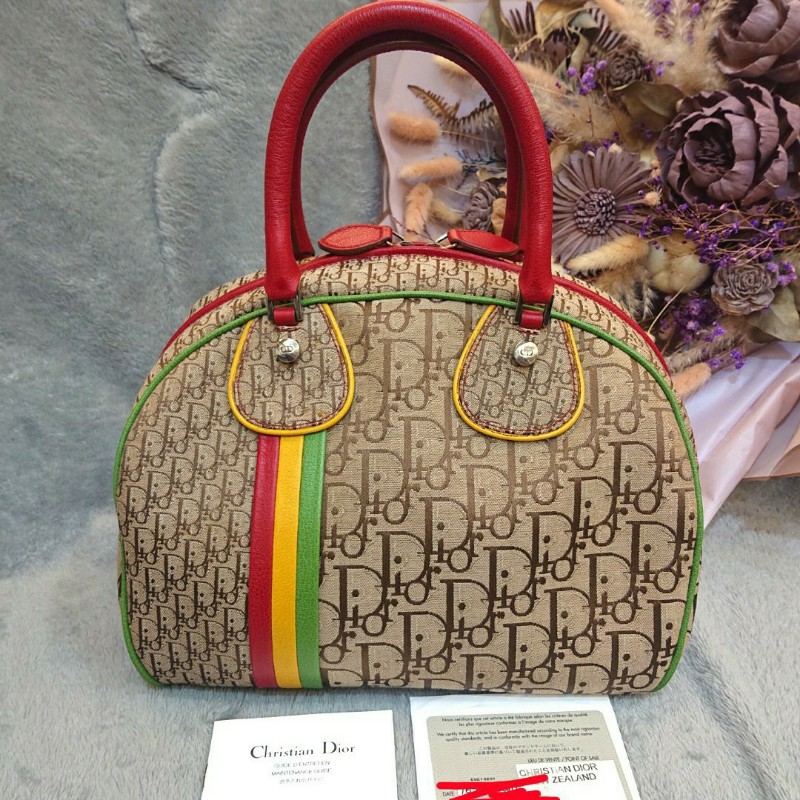 💕極新【正品】Dior 牙買加卡其提花限量款波士頓包/ 保齡球包-0
