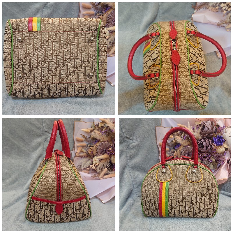 💕極新【正品】Dior 牙買加卡其提花限量款波士頓包/ 保齡球包-1