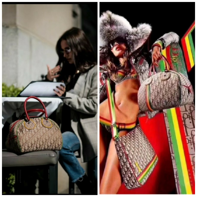 💕極新【正品】Dior 牙買加卡其提花限量款波士頓包/ 保齡球包-7