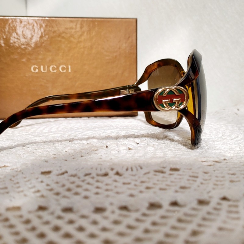 正品gucci雙G綠紅綠琥珀色抗UV墨鏡/太陽眼鏡(附保卡)-3