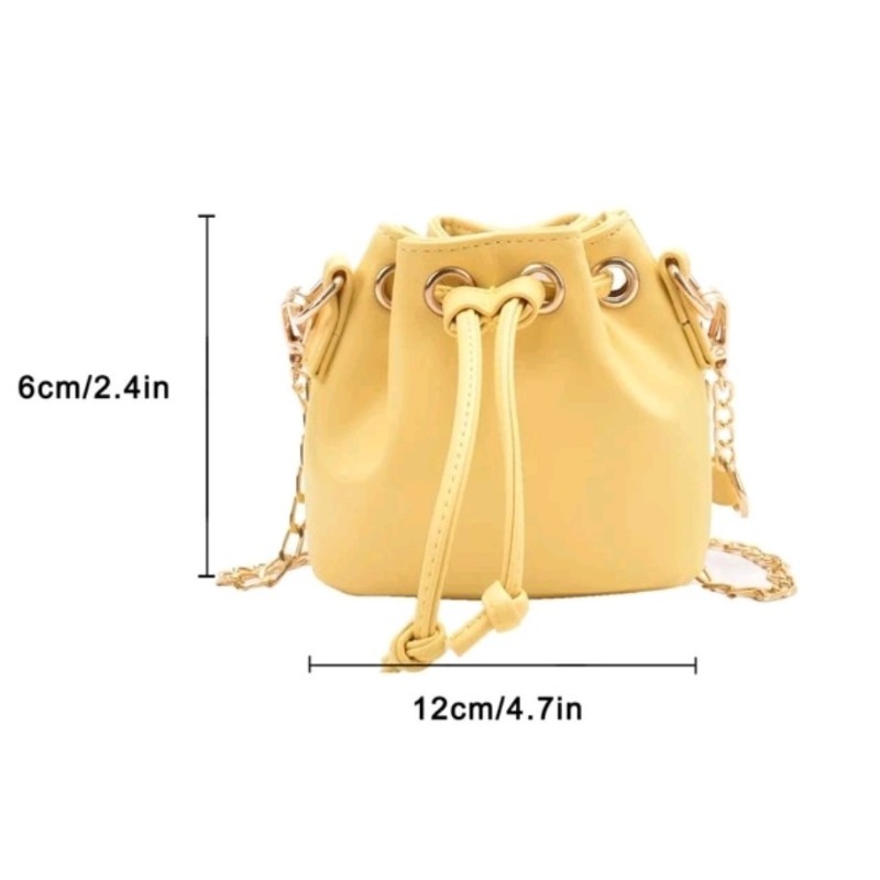 黃色 迷你水桶包 手提包 側背包 斜背包 平價 小資女 二手包-4