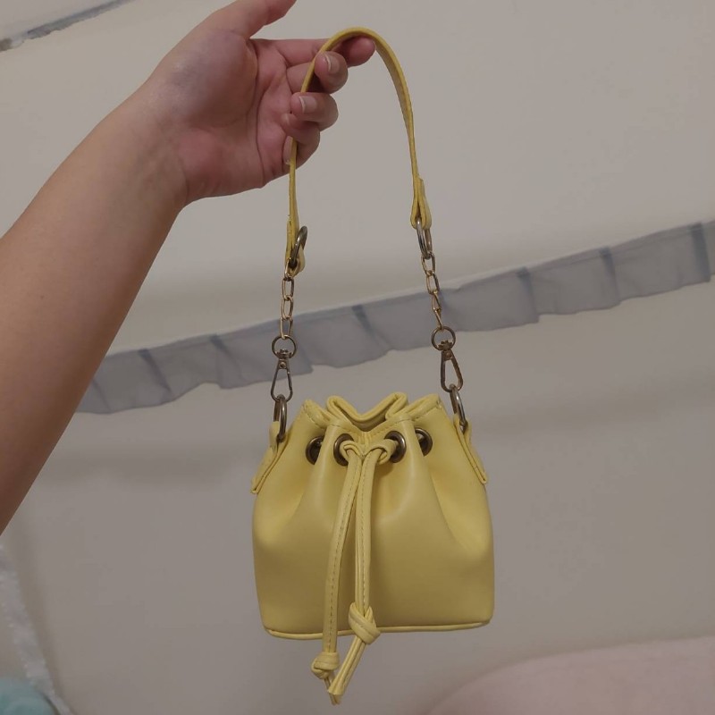 黃色 迷你水桶包 手提包 側背包 斜背包 平價 小資女 二手包-5