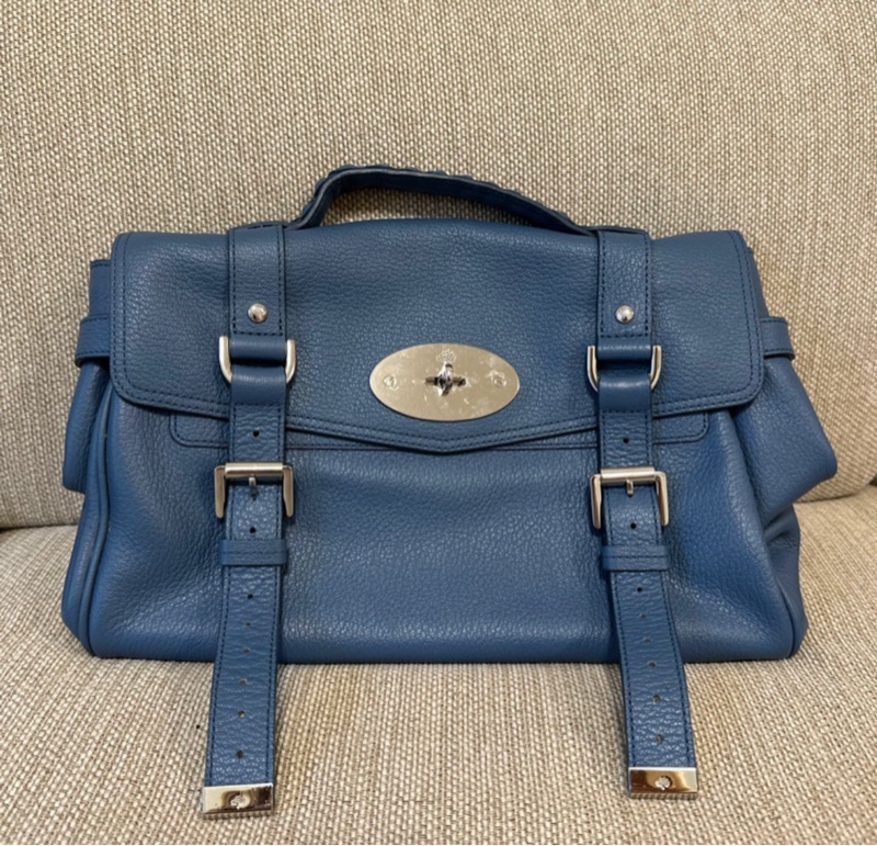 英國凱特王妃愛牌 甜甜價 Mulberry Alexa 鐵灰藍（Steel Blue)學院包/郵差包 可手提斜背側背-1