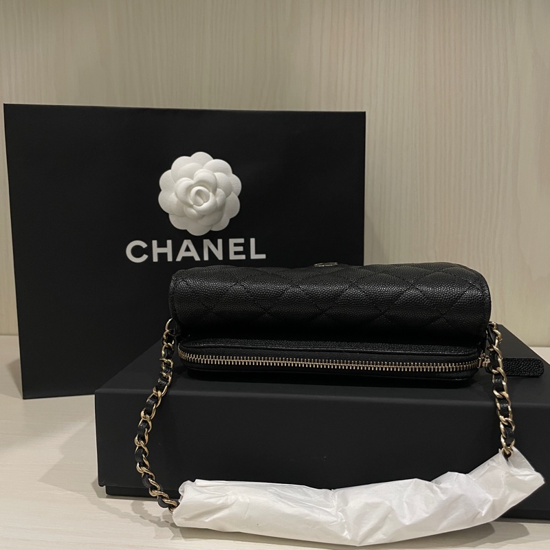 Chanel 全新荔枝黑金 WOC 二合一 手機包-8