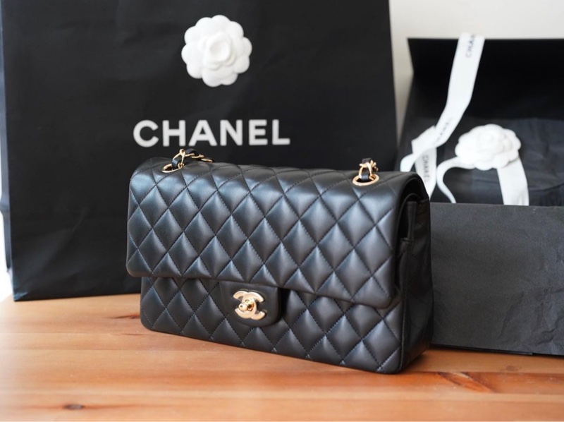 Chanel cf25黑色金扣防刮羊-0
