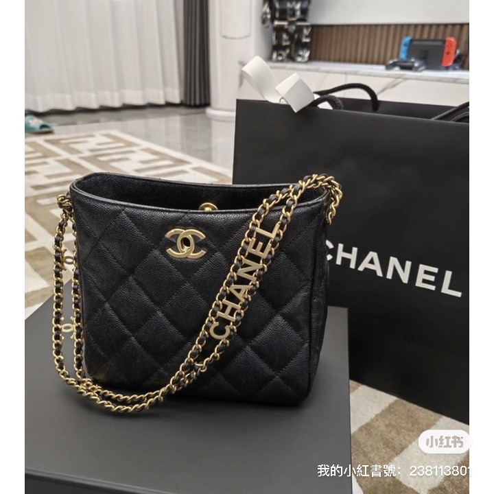 Chanel 專櫃正品/ 22 金鍊hobo腋下包流浪包-0