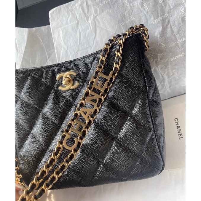 Chanel 專櫃正品/ 22 金鍊hobo腋下包流浪包-5