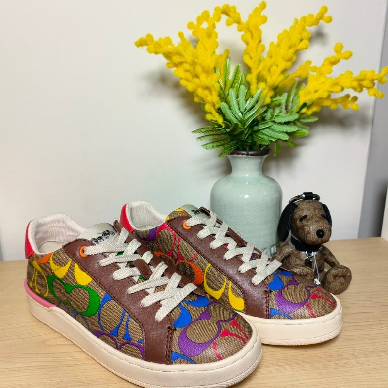 全新現貨 Coach 彩虹色經典LOGO帆布 板鞋 休閒鞋-0