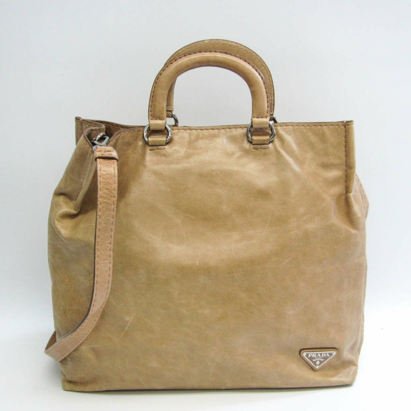 【日本直送】Prada 女士皮革手提包，單肩包米色【限時大折扣!!全面現打9折】-0