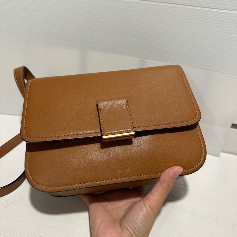 Beanpole 焦糖色方形簡約真皮包 側背 肩背小方包 原價9000元-0