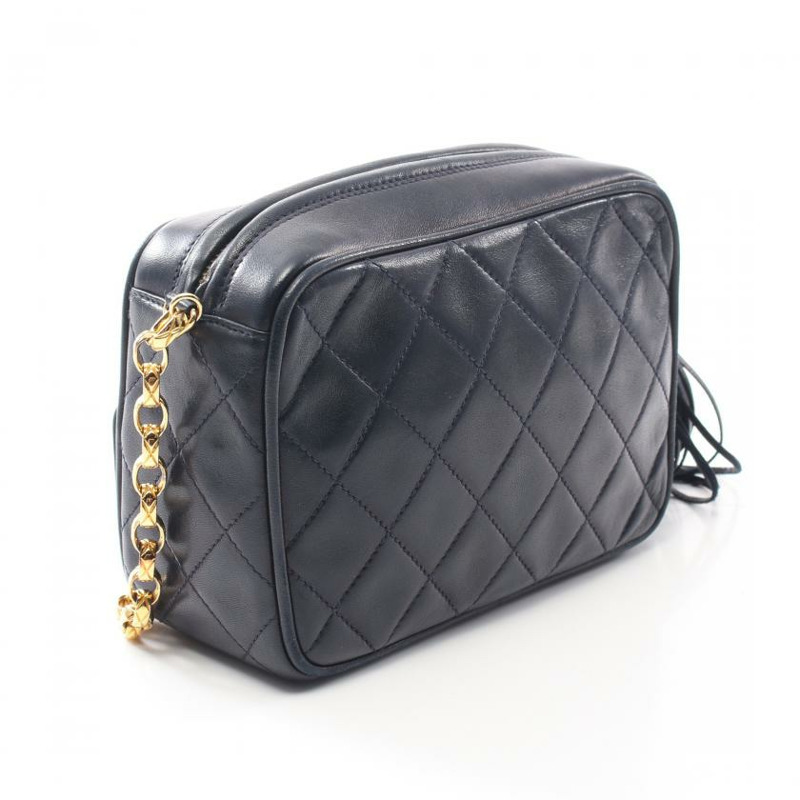 【日本直送】中古CHANEL 9成新 菱格紋 鏈條肩包 小羊皮 海軍藍 金色五金 流蘇 vintage-1