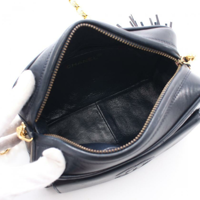 【日本直送】中古CHANEL 9成新 菱格紋 鏈條肩包 小羊皮 海軍藍 金色五金 流蘇 vintage-2