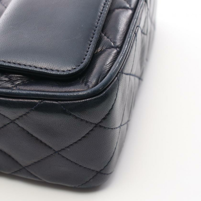 【日本直送】中古CHANEL 9成新 菱格紋 鏈條肩包 小羊皮 海軍藍 金色五金 流蘇 vintage-4