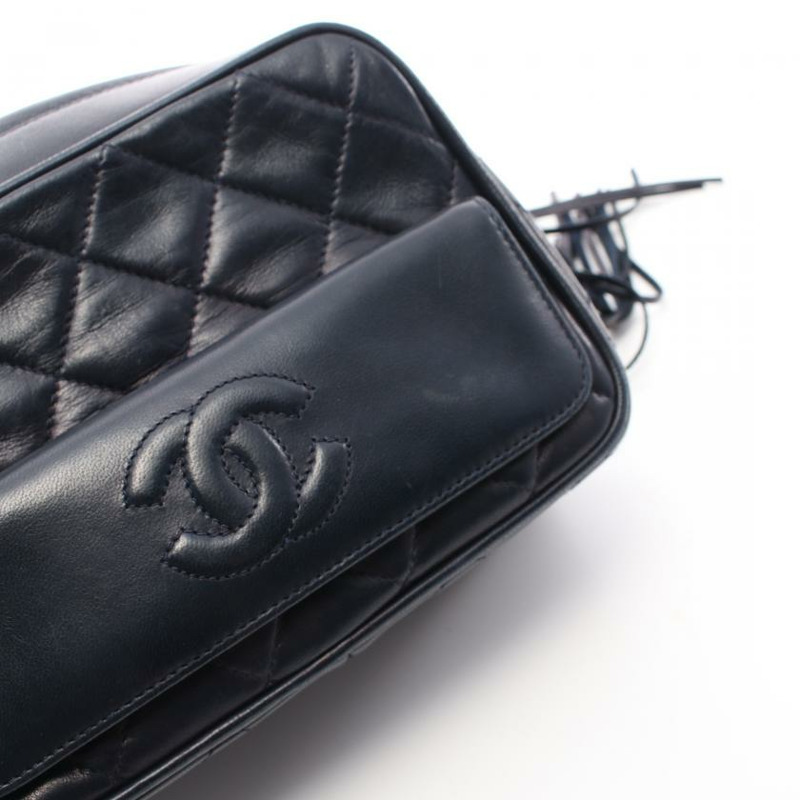 【日本直送】中古CHANEL 9成新 菱格紋 鏈條肩包 小羊皮 海軍藍 金色五金 流蘇 vintage-7