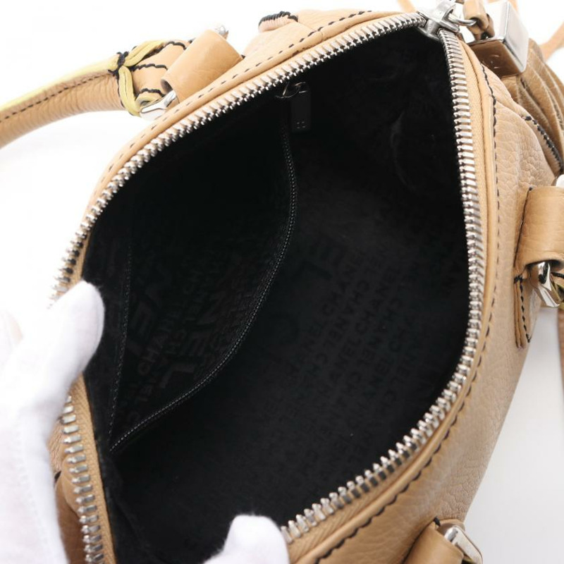 【日本直送】中古CHANEL 9成新 真皮手提包 米色 銀色五金 Logo壓花 流蘇-2