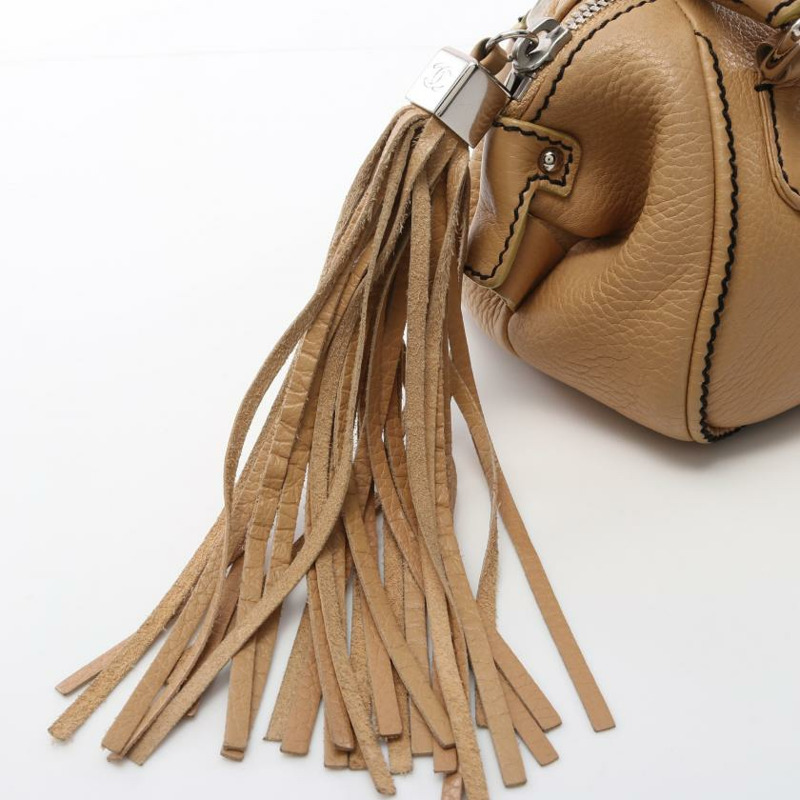 【日本直送】中古CHANEL 9成新 真皮手提包 米色 銀色五金 Logo壓花 流蘇-7