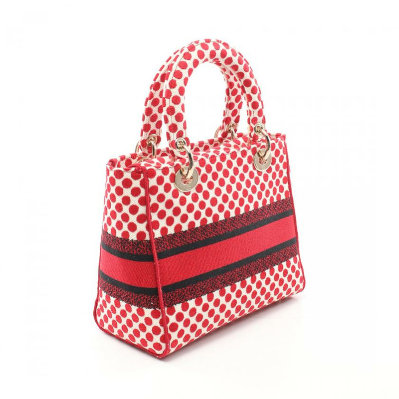 【日本直送】中古Christian Dior 9成新 Lady D-Lite 手提包 波點 帆布 紅色 白色 黑色 兩用款-1