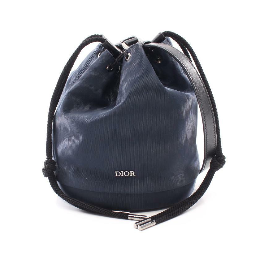 【日本直送】中古Christian Dior 9成新 尼龍肩包 帆布 深海軍藍 黑色 巾著包-0