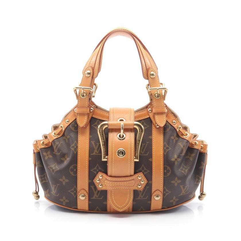 【日本直送】中古LOUIS VUITTON 9成新 Theda GM 老花手提包 PVC 真皮 棕色-0