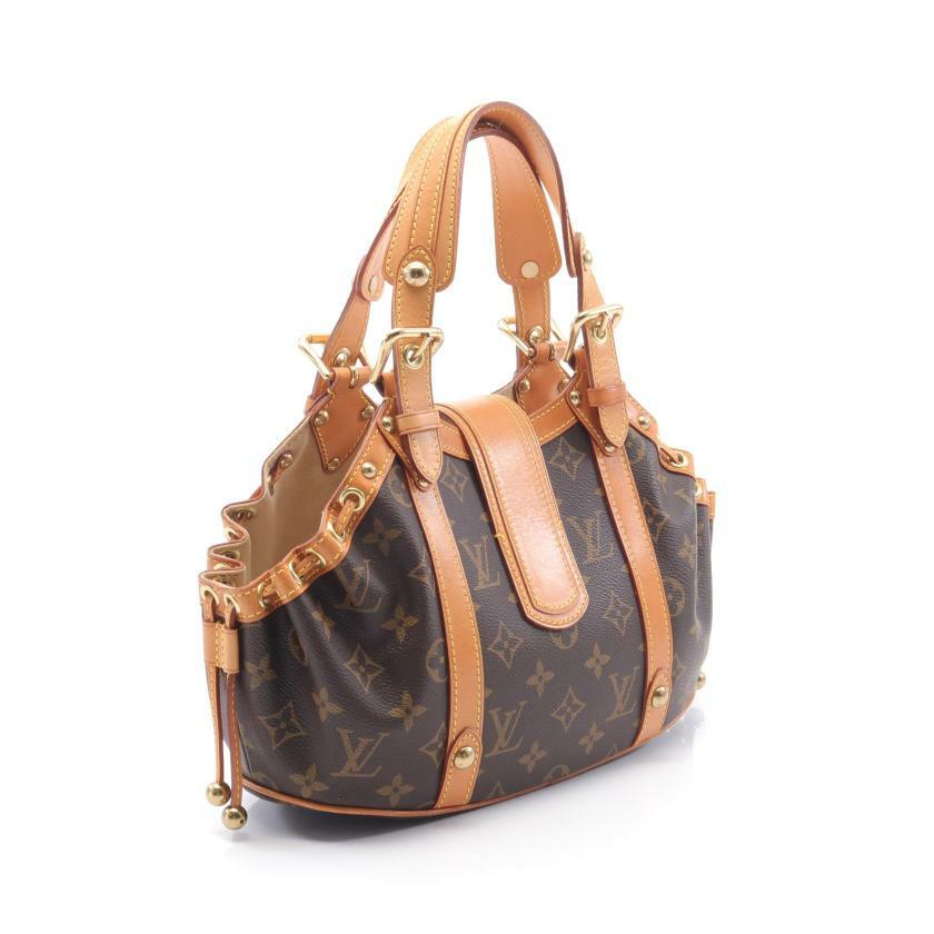 【日本直送】中古LOUIS VUITTON 9成新 Theda GM 老花手提包 PVC 真皮 棕色-1