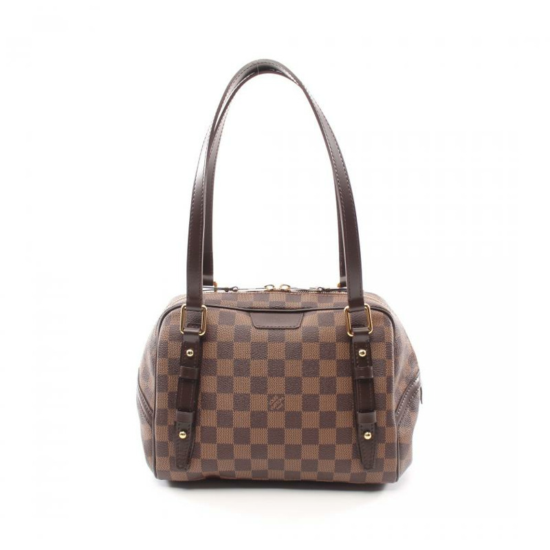 【日本直送】中古LOUIS VUITTON 9成新 Rivington PM 烏黑色棋盤格 肩包 PVC 真皮 棕色-0