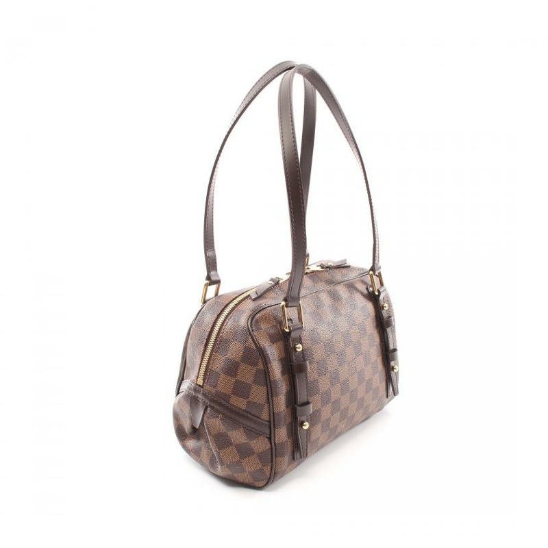 【日本直送】中古LOUIS VUITTON 9成新 Rivington PM 烏黑色棋盤格 肩包 PVC 真皮 棕色-1