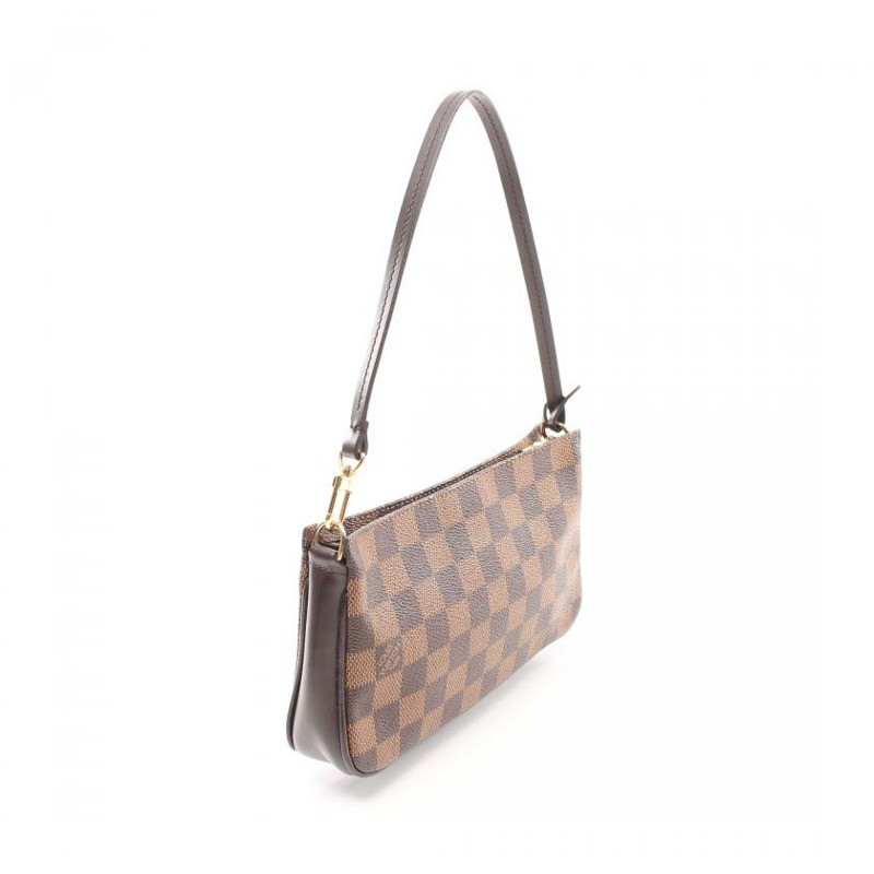 【日本直送】中古LOUIS VUITTON 9成新 Navona 烏黑色棋盤格 手提包 PVC 真皮 棕色-1