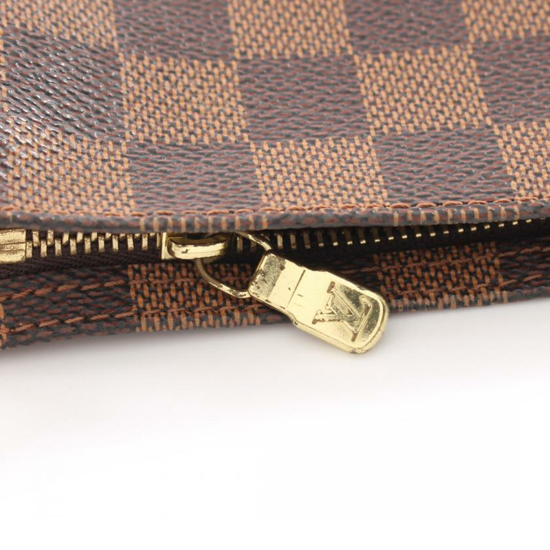 【日本直送】中古LOUIS VUITTON 9成新 Navona 烏黑色棋盤格 手提包 PVC 真皮 棕色-4