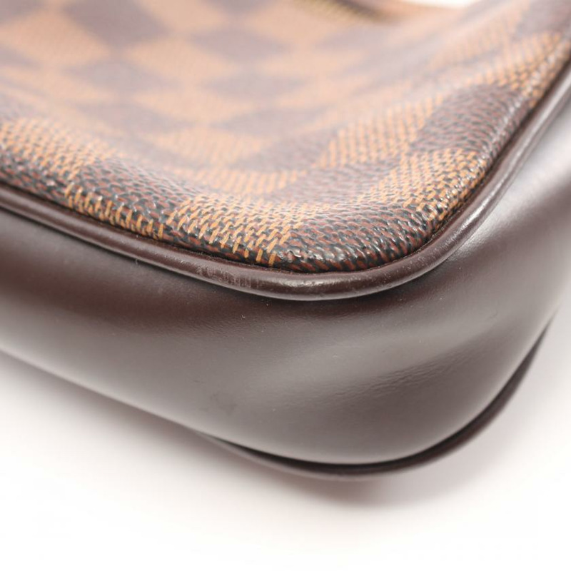 【日本直送】中古LOUIS VUITTON 9成新 Navona 烏黑色棋盤格 手提包 PVC 真皮 棕色-6