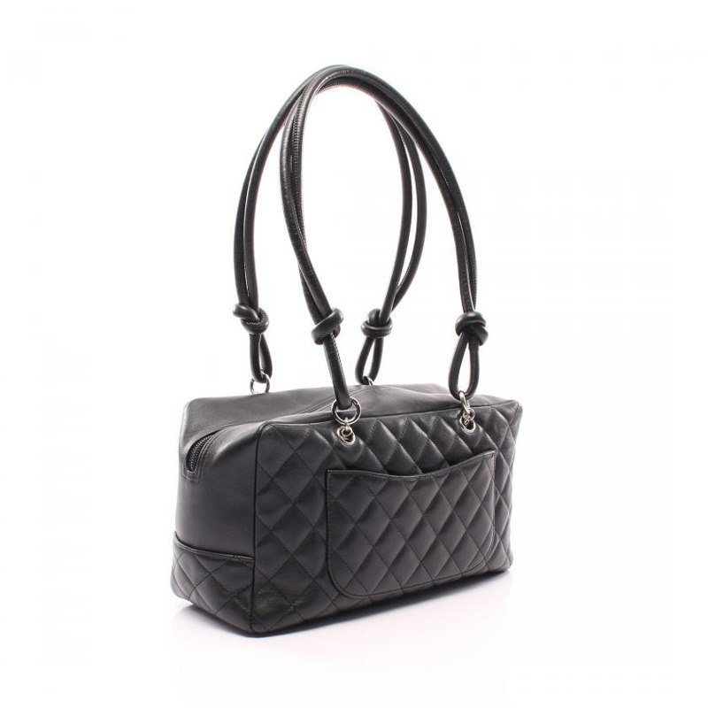 【日本直送】中古CHANEL 9成新 康鵬系列 保齡球包 真皮肩包 黑色 白色 銀色五金-1