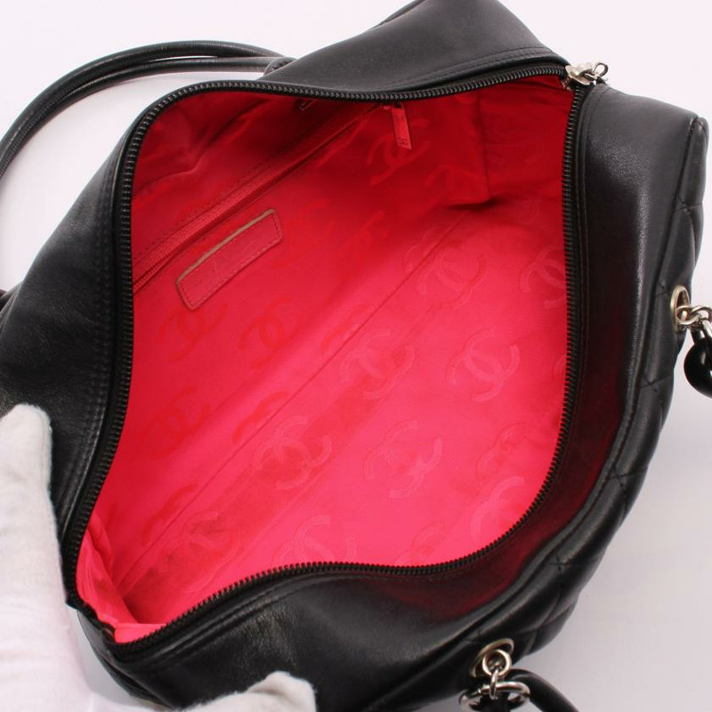 【日本直送】中古CHANEL 9成新 康鵬系列 保齡球包 真皮肩包 黑色 白色 銀色五金-2